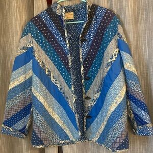 Blue Patchwork Quilted Jacket - Women's